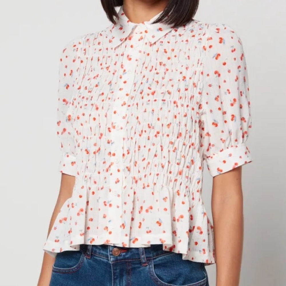 See By Chloe White Floral Puff-Sleeve Blouse - Picture 2 of 10